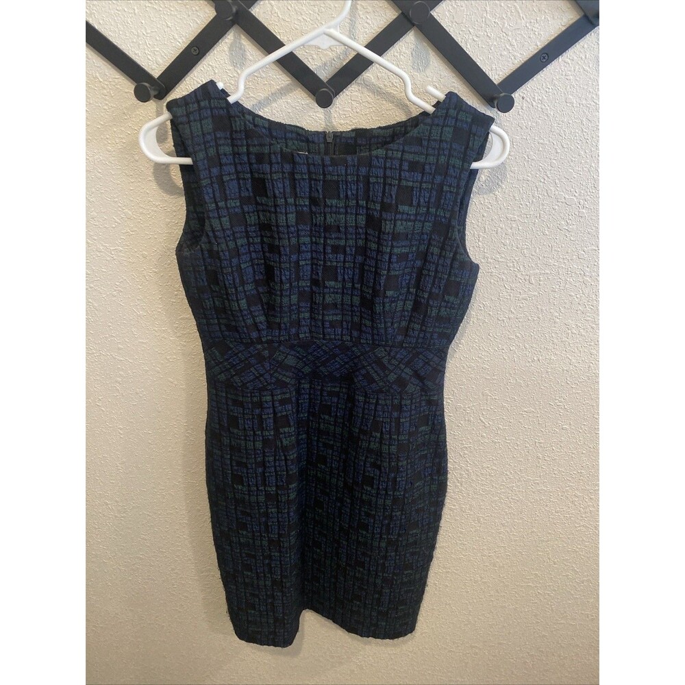 Santorelli Tweed Sheath Dress Black Blue Green Size 6 Made in Italy
